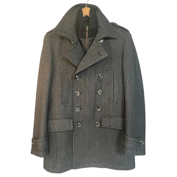 7 Diamonds Men's XL Herringbone Tweed Wool Blend Tweed Peacoat Heavy Quality - Picture 1 of 16